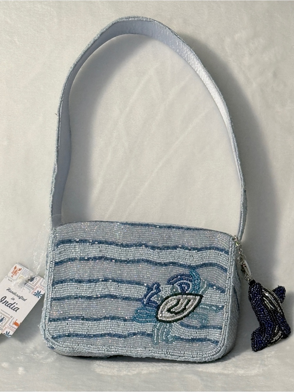 Handcrafted in India Beaded Whale Light Blue Shoulder Bag - Picture 2 of 6